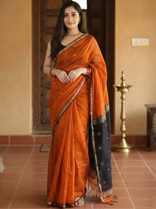 Orange Woven Zari Kanjeevaram Saree